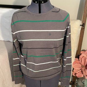 Vintage Volcom Men's Small Gray/White/Green?Blk Striped Sweater
